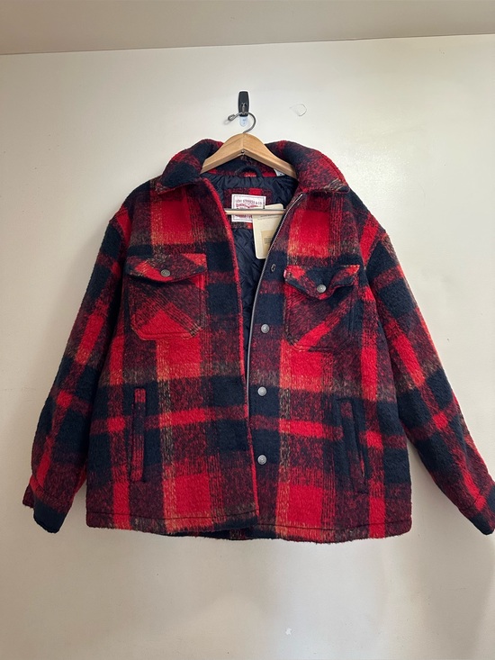 Levi's Jackets & Blazers - Levis Trucker Jacket Buffalo Plaid Zipper Button Wool Blend Red Women’s Size M